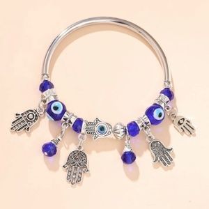 NWOT Evil Eye & Hamsa Hand Charm Bangle